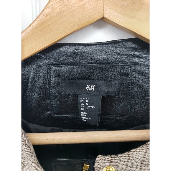 H&M Mixed Media Coat Size 12 Boucle Vegan Leather Topper - Picture 11 of 11